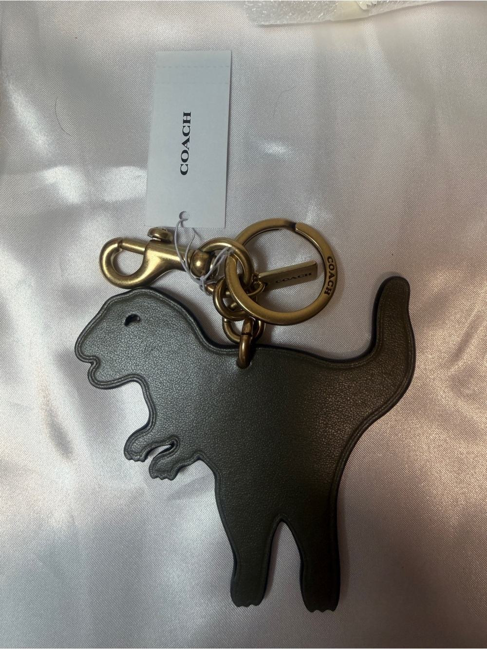 COACH Dinosaur Rexy Leather Keychain Charm - Green NWT